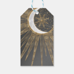 Etiquetas Para Regalos Diseño elegante Doodles dorados Sun Moon Mandala