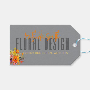 Etiquetas Para Regalos Diseño Floral Sofisticado Flores Grises Naranjas