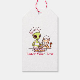 Etiquetas Para Regalos Diseño Kawaii de Gato Chef Alien Donut