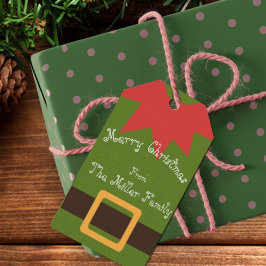 Etiquetas Para Regalos Disfraz de Elfo Bonito Rojo Verde Marrón Nombre Na