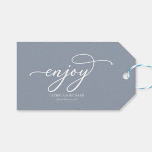 Etiquetas Para Regalos Disfruta de Chic Script Bodas Polvorientas Azul