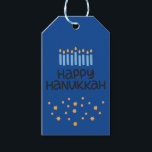 Etiquetas Para Regalos Diversión Feliz Hanukkah Menorah<br><div class="desc">Tipografía divertida,  magníficos blues & menorah con estas etiquetas de regalo "Happy Hanukkah". Dimensiones: 3, 5" x 2" vendidos en conjunto de 10</div>
