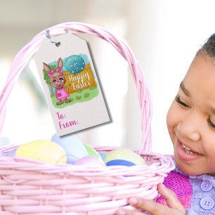 Etiquetas Para Regalos Divertido conejito de rosa de los conejitos grande