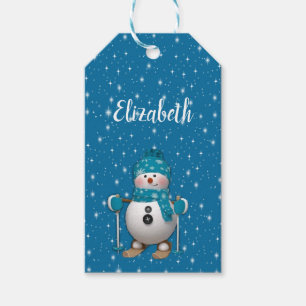 Etiquetas Para Regalos Divertido feliz esquiando Snowman