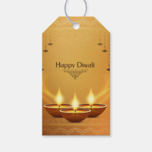Etiquetas Para Regalos Diwali dorado con diya