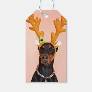 Etiquetas Para Regalos Doberman con cuernos de ciervo