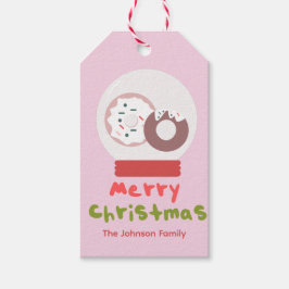 Etiquetas Para Regalos Donas Cute Navidad Globo de Nieve Rosa Familia