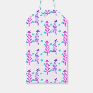 Etiquetas Para Regalos Doodle de árbol de Navidad estrellas rosa púrpura