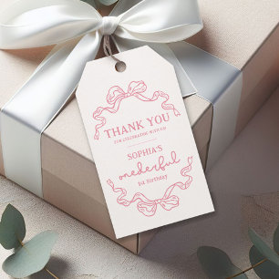 Etiquetas Para Regalos Doodle Pink Bow Baby Girl Primer cumpleaños
