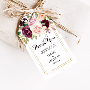 Etiquetas Para Regalos Dorado Geométrico Verde Burgundy Floral Gracias