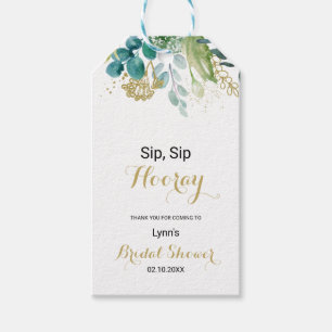 Etiquetas Para Regalos Dorado y Eucalyptus Sip Sip Hooray Bridal Shower