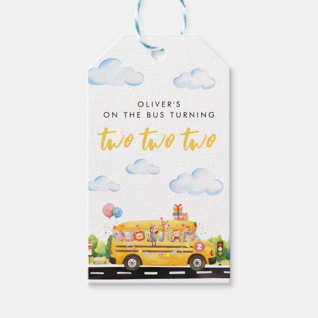 Etiquetas Para Regalos Dos autobuses escolares (Anverso)