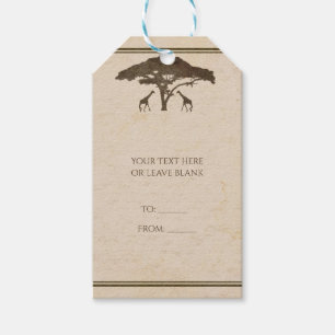 Etiquetas Para Regalos Dos jirafas de safari africano y árbol boda vintag