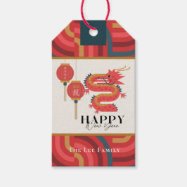 Etiquetas Para Regalos Dragon 2024 Festividad del Año Nuevo Chino Rojo