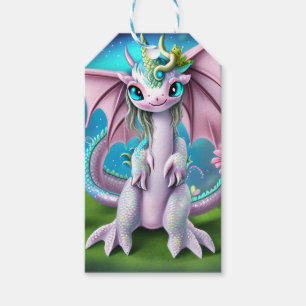 Etiquetas Para Regalos Dragón de bebé sonriente con flores
