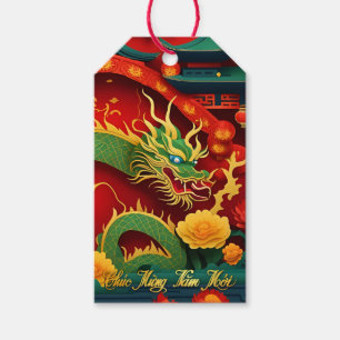 Etiquetas Para Regalos Dragón verde vietnamita Año Nuevo 2024 persGT
