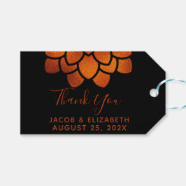 Etiquetas Para Regalos Dramática Flor de Cobre en Negro Agradecimiento  