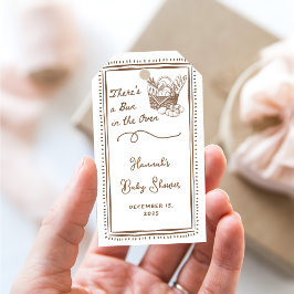 Etiquetas Para Regalos Drawn Brown Bun in the Oven Baby Shower Party