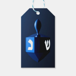 Etiquetas Para Regalos Dreidel azul metálico