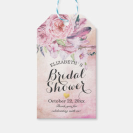 Etiquetas Para Regalos Ducha Bridal Elegante Pájaros Florales de acuarela