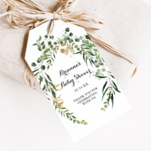 Etiquetas Para Regalos Ducha de bebé de follaje verde oro tropical