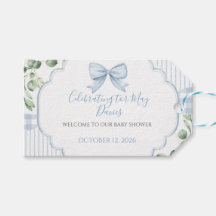 Ducha de bebé de greenery con lazo azul a cuadros