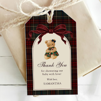 Etiquetas Para Regalos Ducha de Bebé de Navidad de Oso de Peluche con Laz