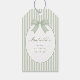 Etiquetas Para Regalos Ducha de bebé de rayas verde salvia 