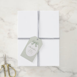 Etiquetas Para Regalos Ducha de bebé de rayas verde salvia