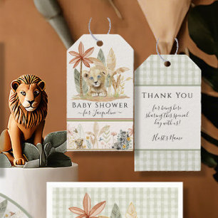 Etiquetas Para Regalos Ducha de Bebé Safari Cría de León Cebra Elefante J
