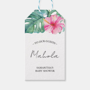 Etiquetas Para Regalos Ducha de Bebé Tropical Flor de Hibisco Rosa