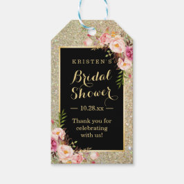 Etiquetas Para Regalos Ducha de Novia Agradecimiento Brillante Dorado Flo