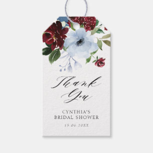 Etiquetas Para Regalos ducha de novia con flores de color burdeos y azul