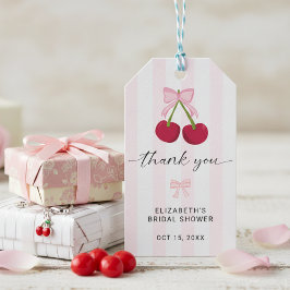 Etiquetas Para Regalos Ducha de Novia Coquette Lazos Rayas Cereza Encima