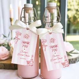 Etiquetas Para Regalos Ducha de Novia de Rayas Rosadas y Rojas Disco Grac