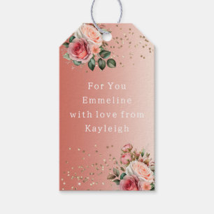 Etiquetas Para Regalos Ducha Nupcial Floral Rosas Rosadas Confeti Dorado