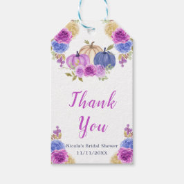 Etiquetas Para Regalos Duche de Novia de Calabazas Florales Moradas y Azu
