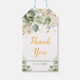 Etiquetas Para Regalos Duche de Novia Floral Verde Salvia y Crema