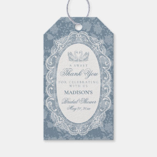 Etiquetas Para Regalos Duelo Nupcial Floral Vintage de Encaje Azul