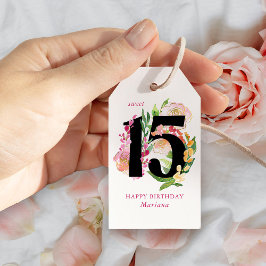 Etiquetas Para Regalos Dulce 15 Número de Floral 15 cumpleaños