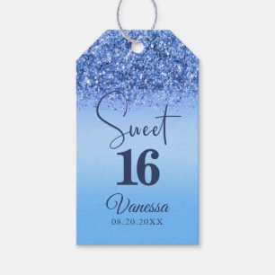 Etiquetas Para Regalos Dulce 16 Blue Faux Purpurina Girly Cumpleaños etiq