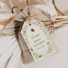 Etiquetas Para Regalos Dulce Fiesta de Bebé de Mariquita Gingham y Flor S