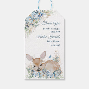 Etiquetas Para Regalos Dulce Fiesta de Bebé Floral Ciervo Azul y Beige