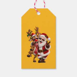 Etiquetas Para Regalos Dulce Papá Noel y Ciervo Navidad Fiesta Navideña