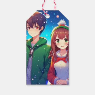 Etiquetas Para Regalos Dulce Pareja de Anime   Feliz Navidad 
