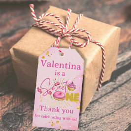 Etiquetas Para Regalos Dulce primer cumpleaños Oro Rosa Donut Gracias