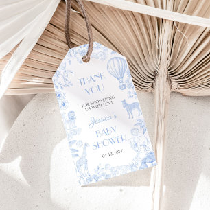 Etiquetas Para Regalos Dulce Safari Toile de Jouy Azul Baby Shower
