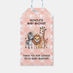 Etiquetas Para Regalos Dulces Animales de Safari Flores Rosadas Shower de