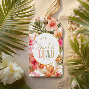 Etiquetas Para Regalos Dulces Dieciséis de Luau Hawaiano Patrón Floral ID