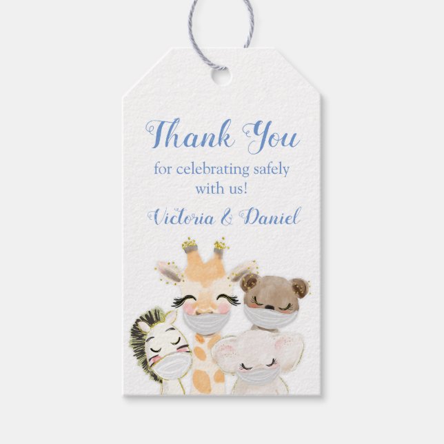 Etiquetas Para Regalos Dulces para Baby Shower de Animales con Máscaras (Anverso)